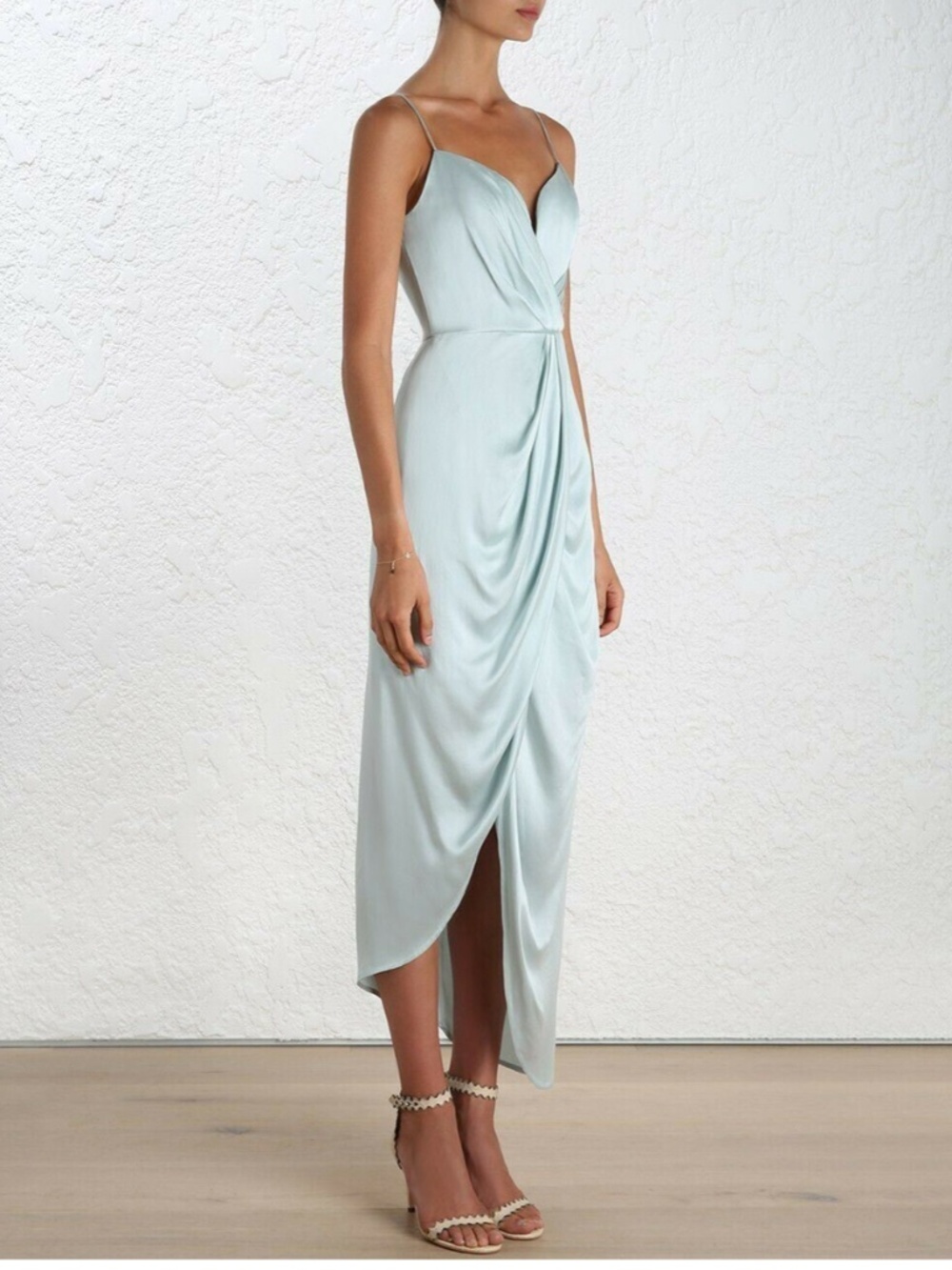 Zimmermann Light Blue Sueded Silk Plunge Drape Midi Dress - Picture 10 of 12
